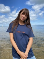 Darcey T-Shirt Navy with Bright Orange ''Awesome'' logo by ChalkUK